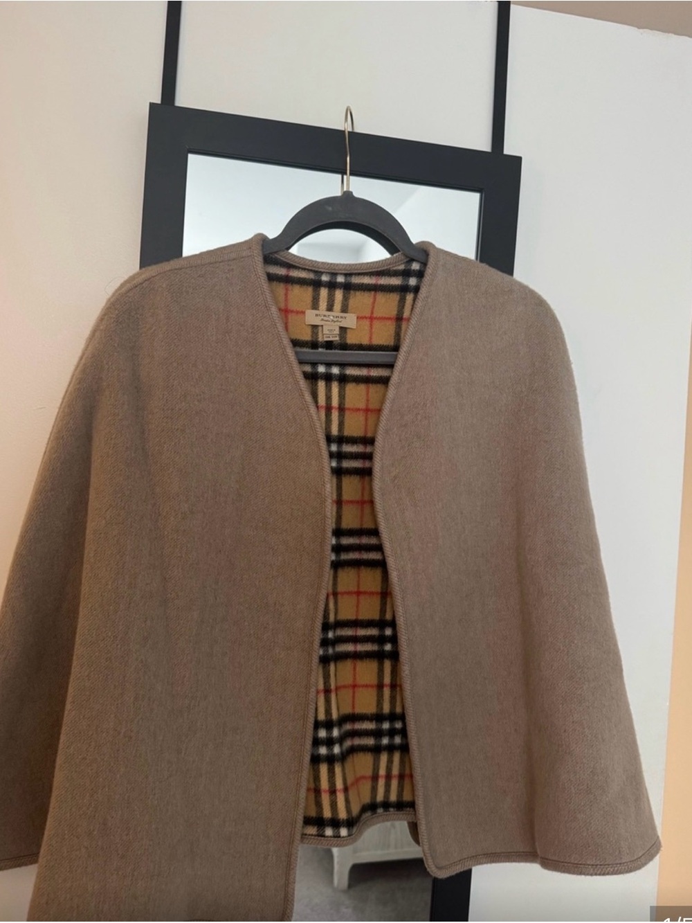 Burberry Wool Cape with Classic Check Lining - Beige